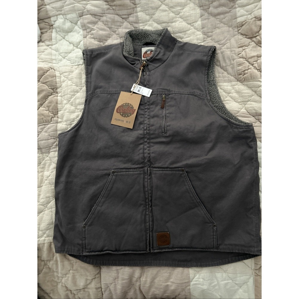 Rugged Wear Vest Mens XXL Black Sherpa Lined Canvas Workwear Full Zip